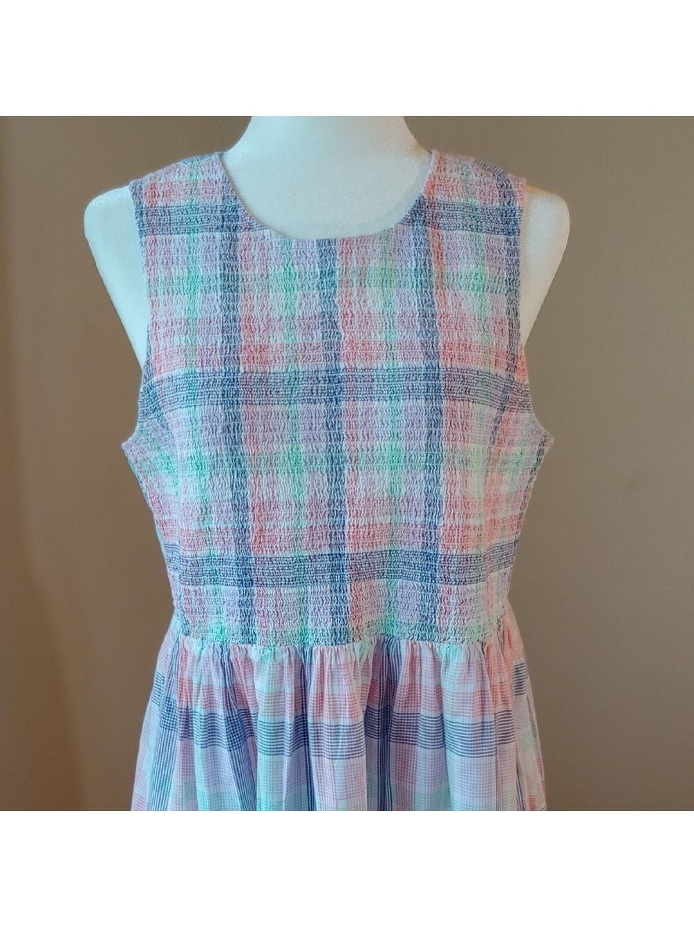 J.Crew Women's Smocked Tiered Cotton Plaid Dress in Pastels Multi size Large - Picture 7 of 17